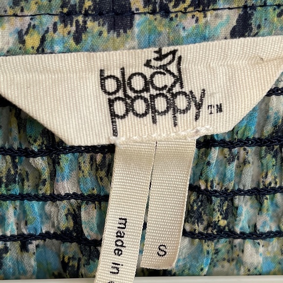 Black Poppy Sheer Floral Boho Blouse Sz S - Picture 5 of 7